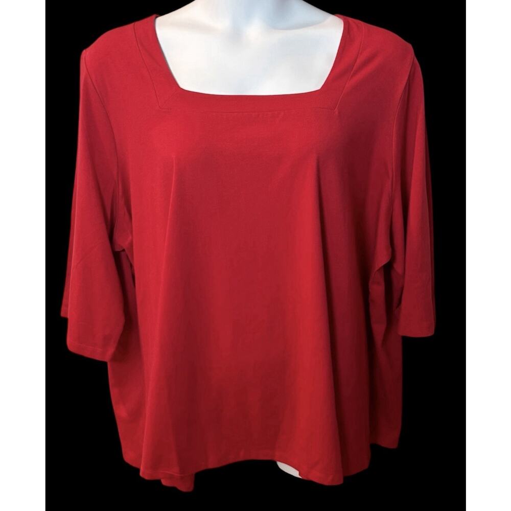 CATHERINES RED SUPREMA Collection SQUARE NECK TOP 3/4 SLV SIZE 3XWP
